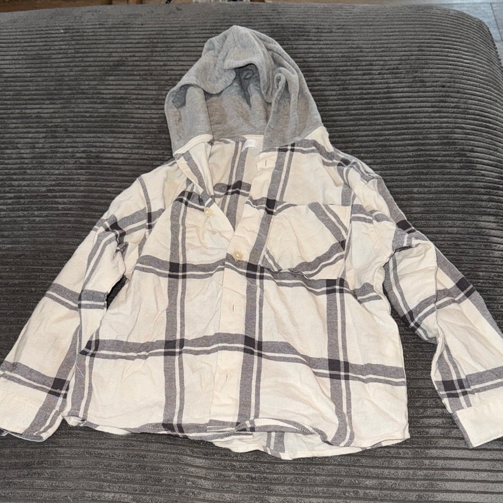 Zara Kids Plaid Hooded Jacket - Gray and white